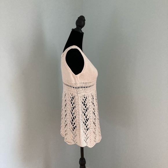 Rico Foundation Crocheted Boho Vintage V-Neck Sweater Top Beige Small Y2K - Picture 6 of 12